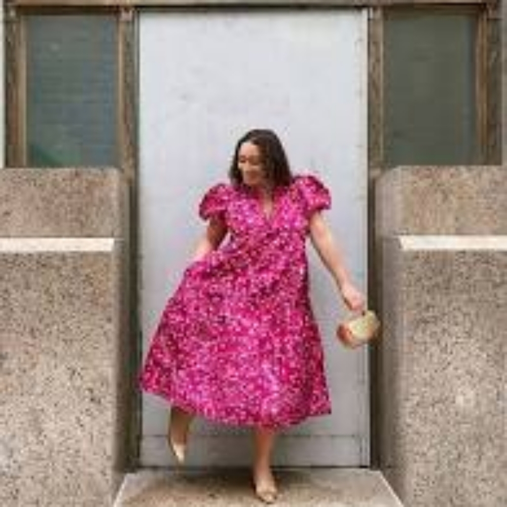 Target Pink Floral Puff-Sleeve Midi Dress